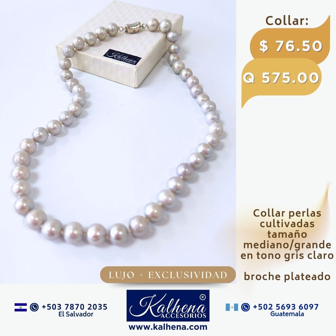Collar perlas cultivadas grande mediana en gris claro