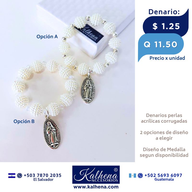 Decenario / Denario perlas acrílicas blancas y con medalla