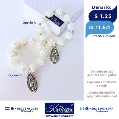 Decenario / Denario perlas acrílicas blancas y con medalla