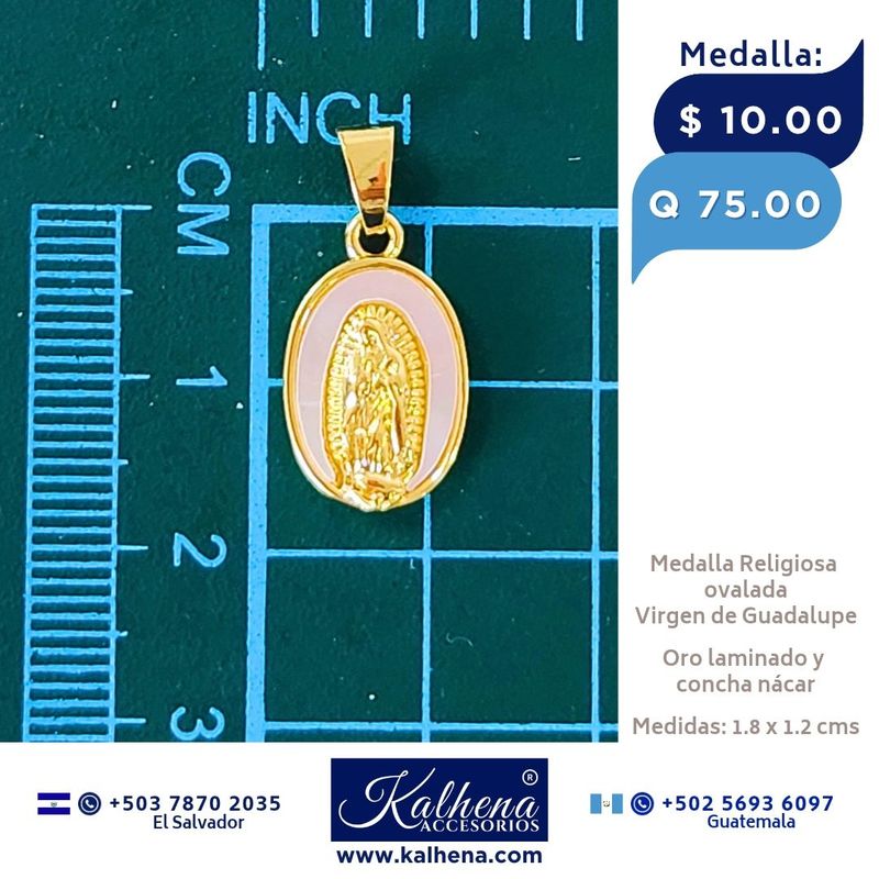 Medalla Religiosa Virgen de Guadalupe y concha nácar