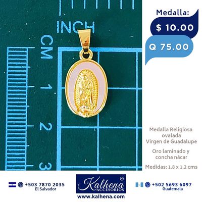 Medalla Religiosa Virgen de Guadalupe y concha nácar