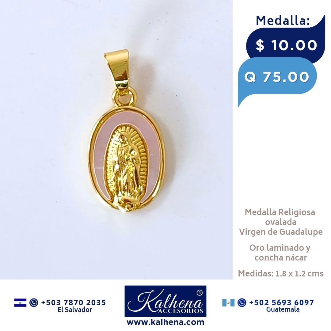 Medalla Religiosa Virgen de Guadalupe y concha nácar