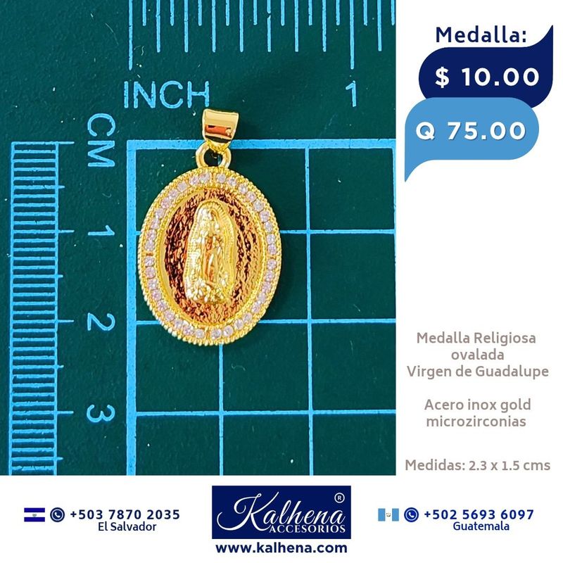 Medalla Religiosa Virgen de Guadalupe (ovalada) y microzirconias