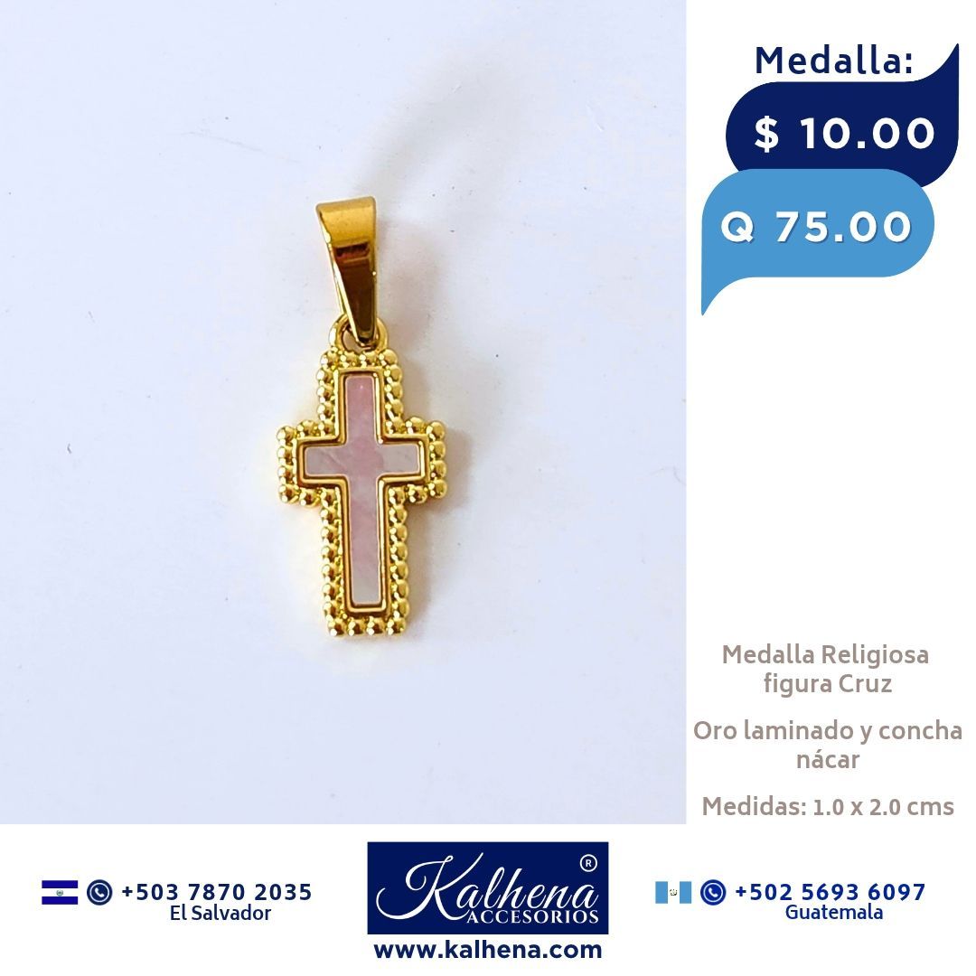 Medalla Cruz y concha nácar al interior