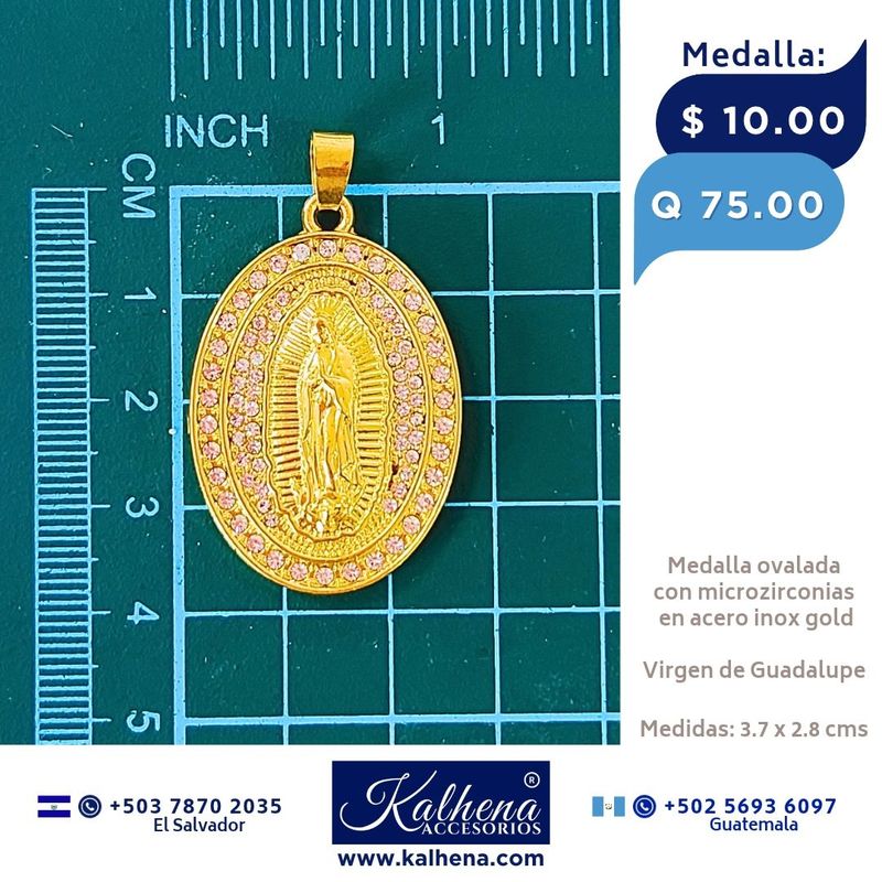 Medalla Religiosa Virgen de Guadalupe (ovalada grande) y microzirconias