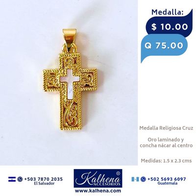 Medalla Cruz y concha nácar al interior