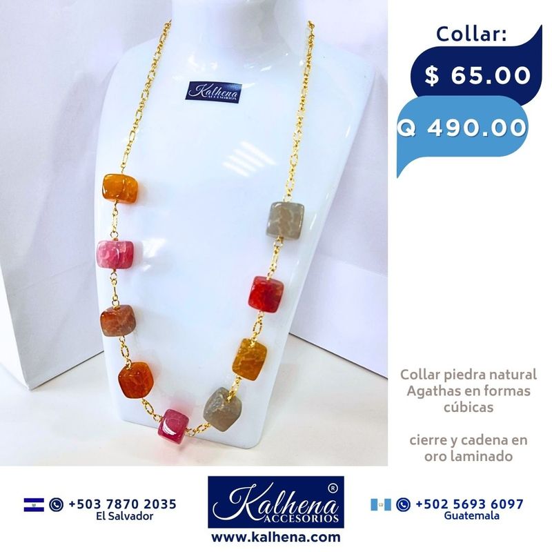 Collar Agathas piedra natural en formas cúbicas entre cadena