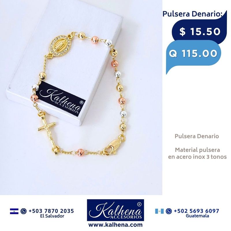 Pulsera Denario acero inox 3 tonos Pulsera Denario acero inox 3 tonos
