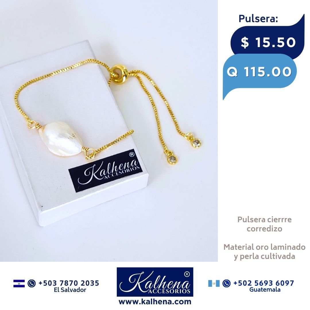 Pulsera cierre corredizo y perla cultivada