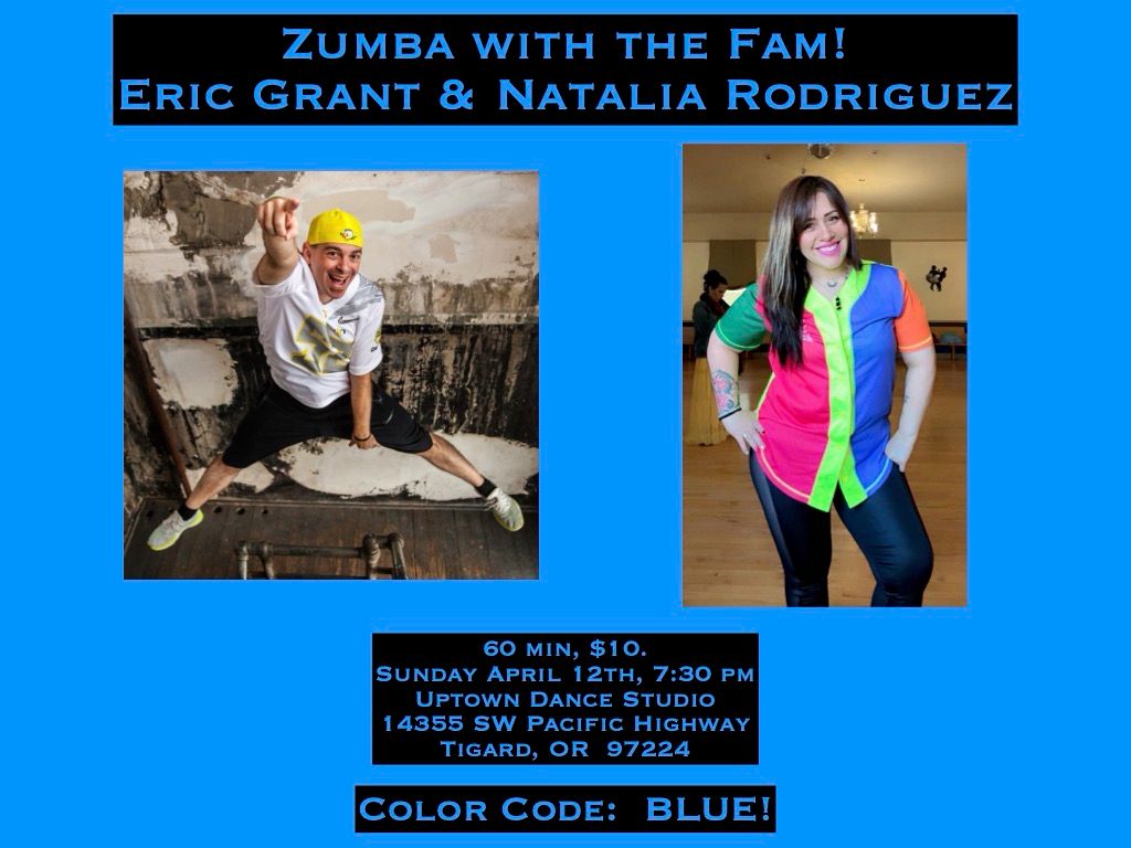 Zumba® with Natalia and Eric! Sunday April 12th 7:30 pm
