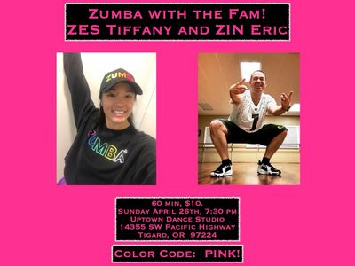 Zumba® with ZES Tiffany and Eric! Sunday April 26th 7:30 pm