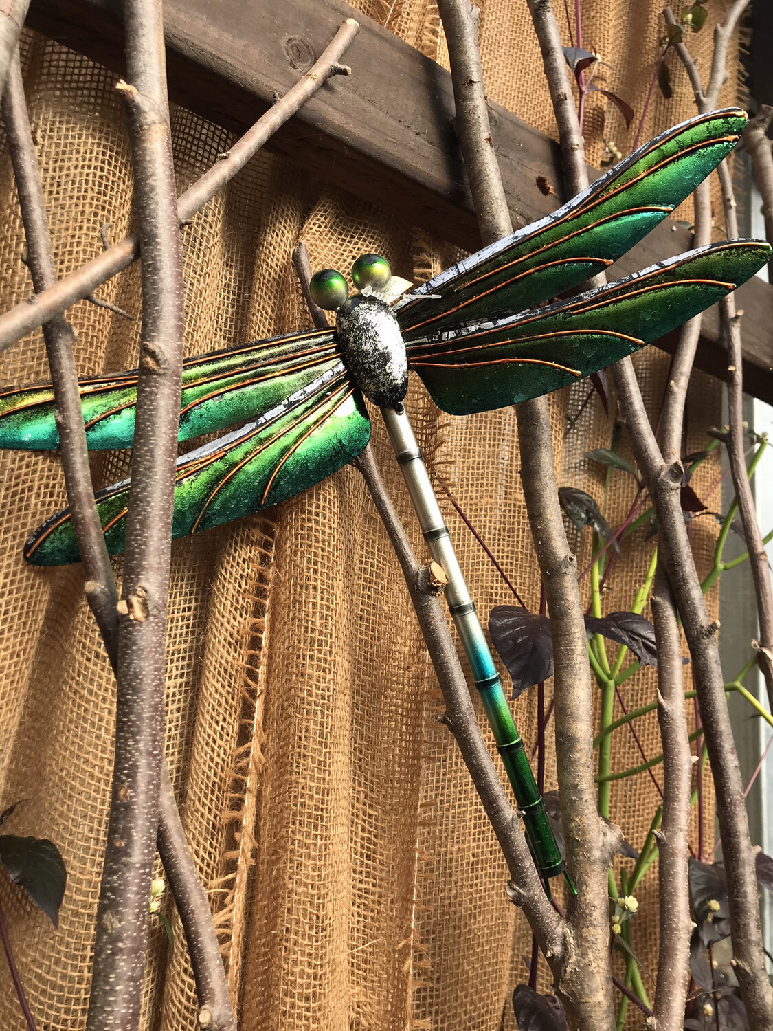 Plant Pick  Metal & Glass Dragonfly 21" Green Regal Art & Gift 10649 