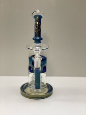 Big B Mom Glass Water Pipe Cylinder Design With Faberge Egg & Tire Perc 346 Grams 9.5 Inches
