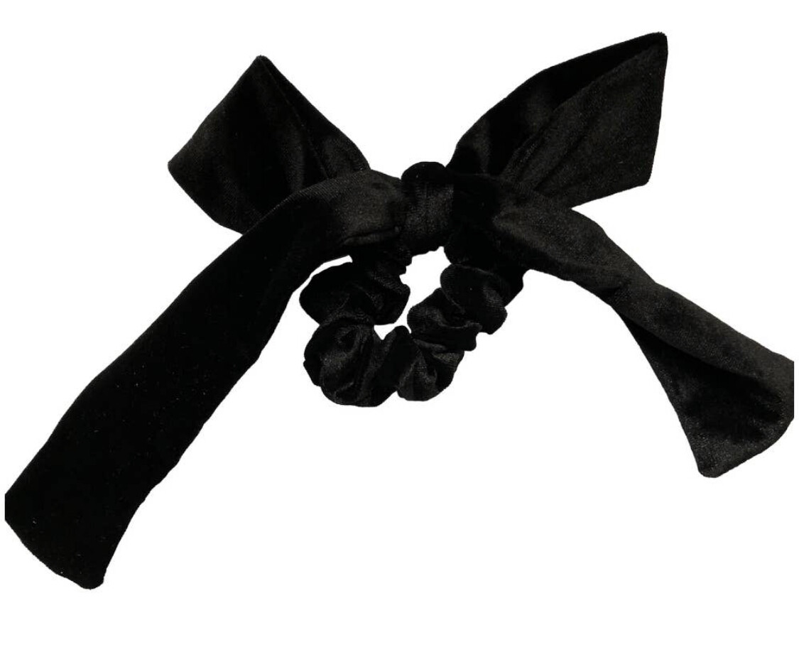 Velvet Black Bow Tie Scrunchie