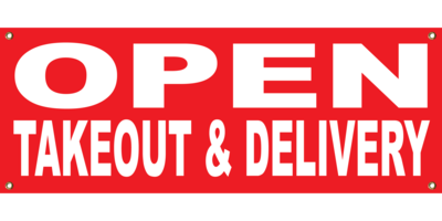 RED OPEN TAKEOUT & DELIVERY 2' X 4'