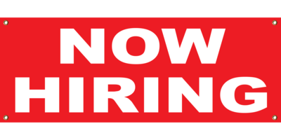 RED NOW HIRING 2' X 4'