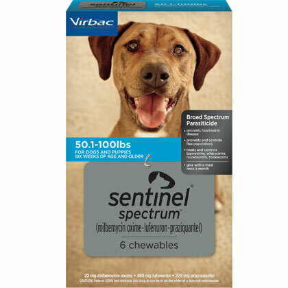 Sentinel Spectrum 50.1-100lbs, 6 pack ($7 online Rebate) FREE SHIPPING