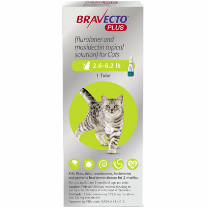 Bravecto Plus 2.6-6.2 lb Cat ($10 instant rebate for 2) FREE SHIPPING