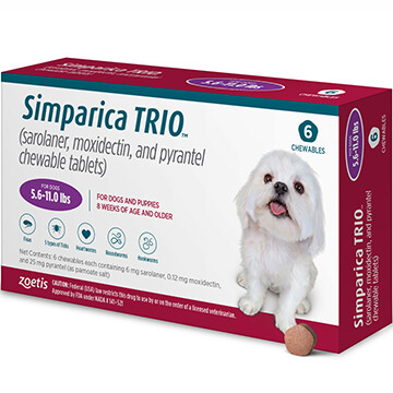 SIMPARICA TRIO™  5.6-11lb 6 pack- $40 rebate FREE SHIPPING