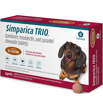 SIMPARICA TRIO™ 11.1-22lb 6 pack- $15 Rewards FREE SHIPPING