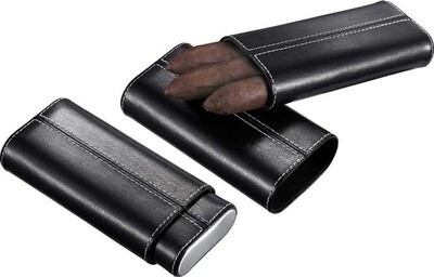 Visol Naturale Black Leather Crushproof Cigar Case with Interior Cedar Lining