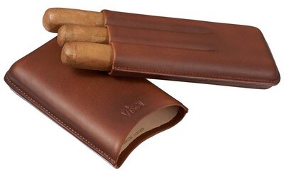 Visol Legend Brown Genuine Leather Cigar Case - Holds 3 Cigars