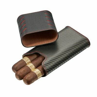 Visol Black Carbon Fiber Patterned Cigar Case - Holds 3 Cigars