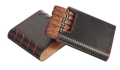 Visol Black and Red Carbon Fiber pattern 6 Finger Cigar Case