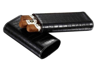 Visol Draco II Black Leather Crocodile Pattern Cigar Case