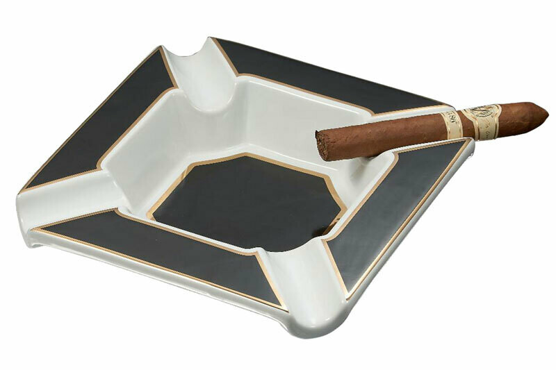 Visol Festus Large Cigar Ashtray - Matte Black and Gold
