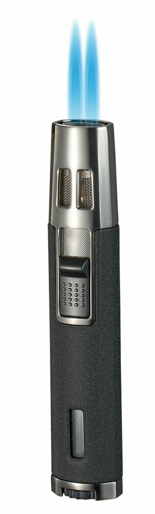 Visol DuoJet Black Wrinkle Double Torch Pen Cigar Lighter