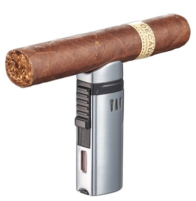 Visol Denali Silver Triple Torch Lighter with Cigar Rest