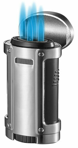 Visol Rhino Quad Flame Lighter With Cigar Rest Silver