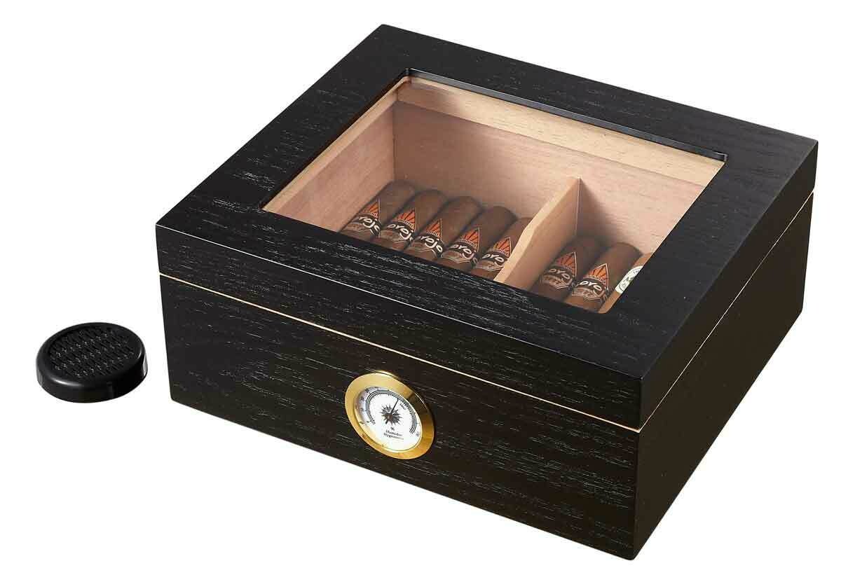 Visol Santa Clara Glass Top with Black Matte Finish Cigar Humidor - Holds 50 Cigars