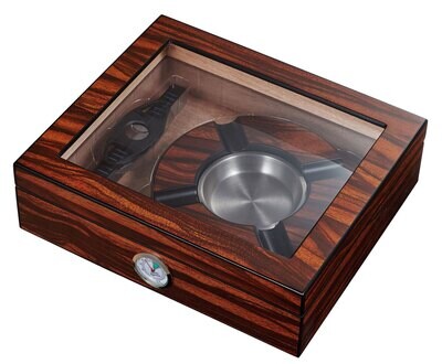 Visol Eiger Small Glasstop Humidor, Ashtray and Cutter Gift Set