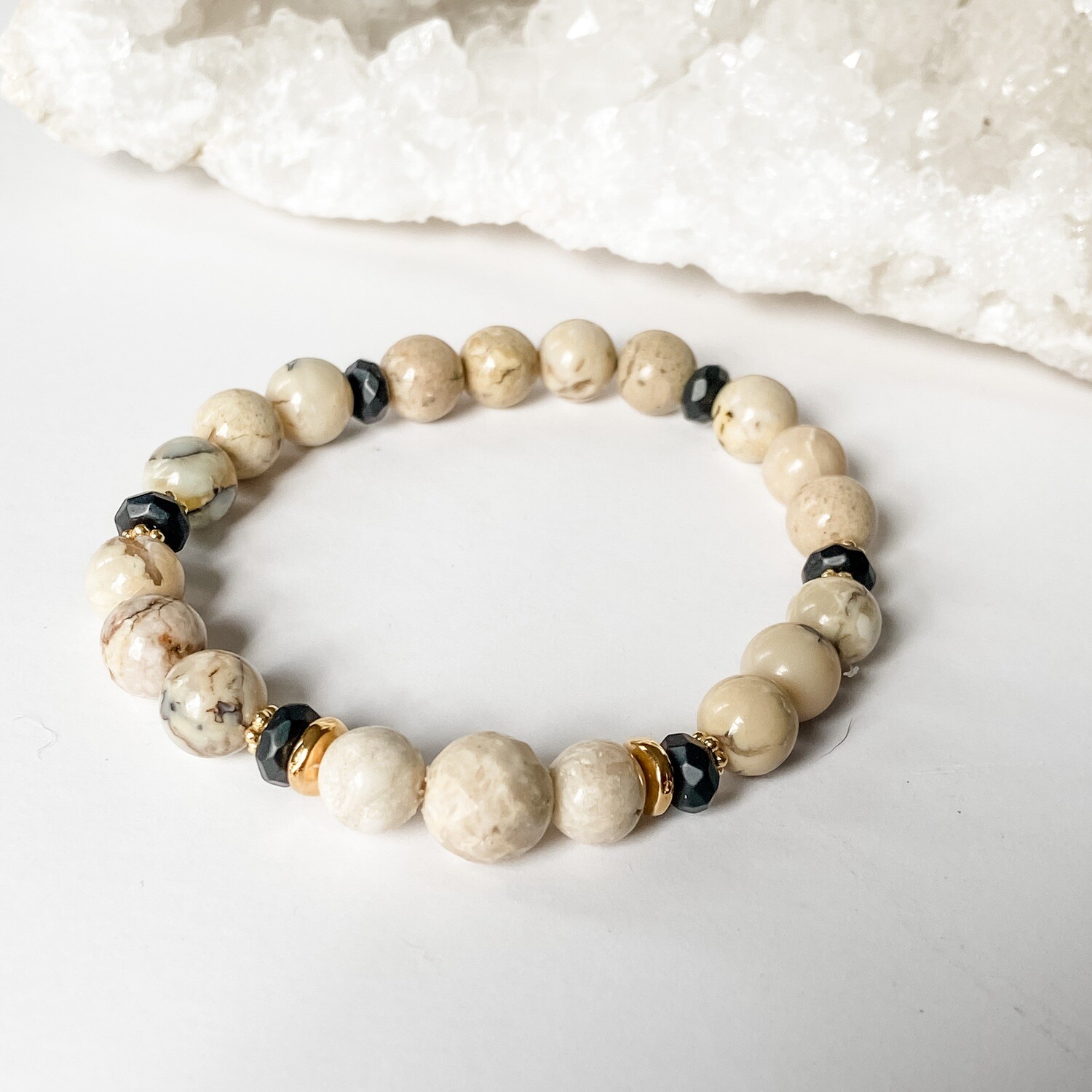 White African Opal, Onyx & Riverstone Bracelet