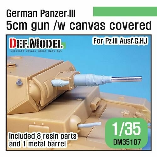 DEFDM35107  WW 2 GERMAN PZ III 5 CM GUN WITH CANVAS SET PZ III G/H/J