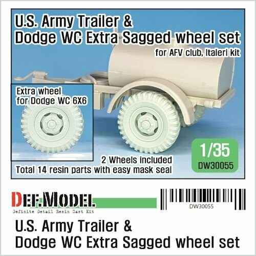 DEFDW30055  WW2 US TRAILER AND DODGE WC EXTRA SAGGED WHEEL SET WC 6X6 M101 TRAILER