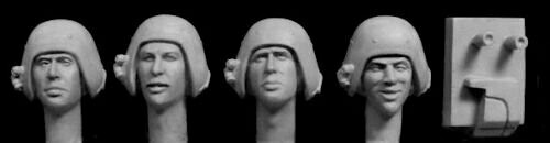HORHBH20 4 heads, UK 1970s 'Dan Dare' tank helmets/mic jig