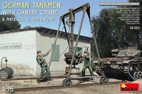 MINI35350 GERMAN TANKMEN WITH GANTRY CRANE & Maybach  hl 120 engine