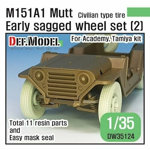 DEFDW35124 M151A1 Mutt Jeep Early Sagged Wheel set (2)(for Academy/Tamiya 1/35)