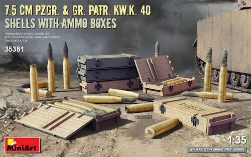 MINI35381  7.5cm PZGR. & GR. PATR. KW.K. 40 Shells with Ammo Boxes