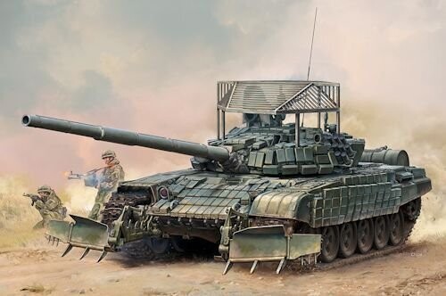 TRUM9609   RUSSIAN T-72B1 WITH KMT-6 & GRATING ARMOUR 1/35