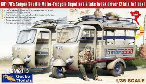 GM35113 60'-70's Saigon Lambro 550 Shuttle Motor-Tricycle Depot and a take break driver (2 kits In 1box) 1/35-20%