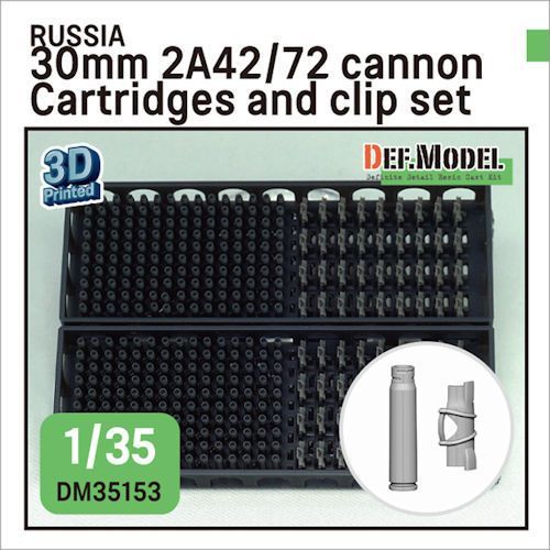 DEFDM35153  Russian 30mm 2A42/72 cannon Cartridges and clip set (for 1/35 kit) 3D print