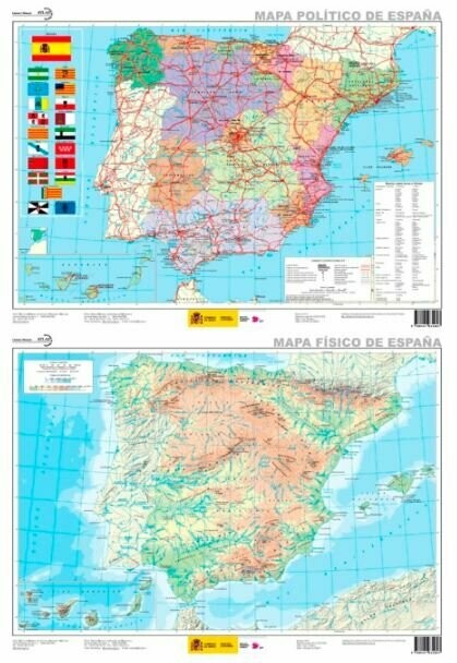 Lámina de España físico-política plastificada