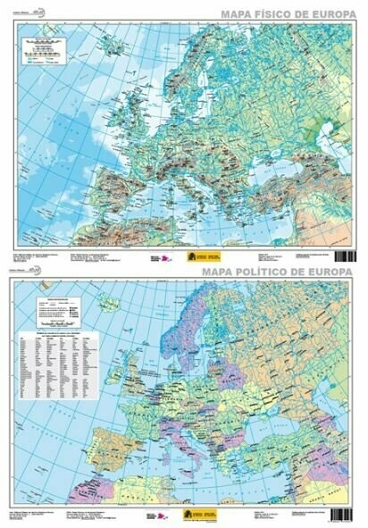 Lámina de Europa físico-política plastificada 2016