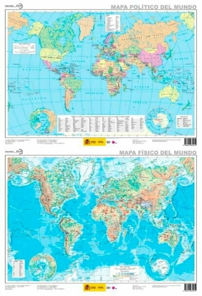 Lámina del mundo físico-político plastificada