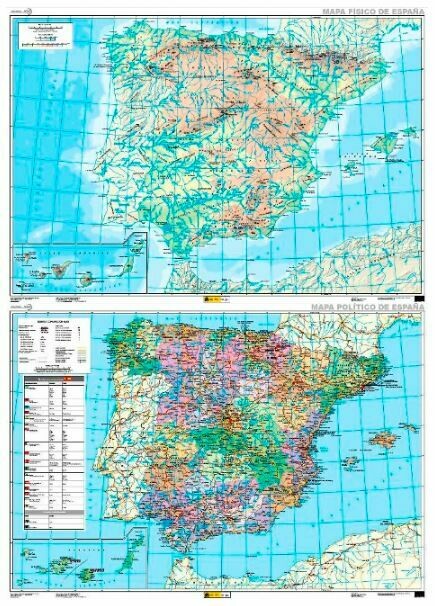 Mural físico de España físico-político