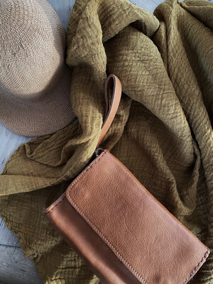 Borsellino Leather Clutch/Wallet In Tan, By Ink Olives